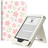 MoKo Custodia per 6 E-reader(11a Gen, 2024/2022) (10a/8a Gen, 2019/2016),Cover Ultraleggera in PU con Auto Sonno/Sveglia per Ebook 2024,Non per Kobo Aura 2/Remarkable, Fiori e Foglie