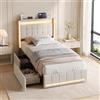 Poeahu Letto 90x200 con Sommier LED e USB, Letto Singolo con 2 Cassetti di Riordinamento, Letti Singoli Imbottiti con Sommier a Doghe, Letti Una Piazza per Bambino Adolescente, senza Materasso