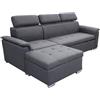 milani home - Divano Letto Peter - Grigio Chiaro - Con penisola Contenitore - Ergonomico con poggiatesta - Regolabile e Supporto Lombare - 148x88x85