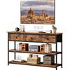 Fuyoula Mobile TV per TV fino a 55，Tavolo Console Industriale con 3 Cassetti, 120 x 29 x 77 cm, Ripiani in Legno e Struttura in Metallo, Marrone Rustico e Nero (Marrone)