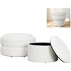WOLTU Set di 2 Pouf Contenitore 3-in-1, Pouf Poggiapiedi Rotondi Impilabili con Coperchio Removibile, in Velluto a Nuvola, per Camera da Letto, Soggiorno, Corridoio, Bianco