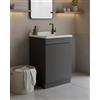 Arredamenti Delmar Delmar Mobile Lavatoio in Legno Nobilitato, Grigio, 50x50 cm Altezza 85 cm, Con Sportello Push e Lavabo Pila Pilozzo in Resina, Made in Italy per Bagno e Lavanderia