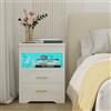 Chleby Moderno Comodino Lucido Comodini Bianco con 2 cassetti Comodino con presa e strip led per camera da letto, soggiorno