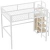 Azkoeesy Letto a Soppalco Cameretta con scala e armadio, 140x200 cm, per Adolescenti, ragazzi e adulti, struttura in metallo stabile, Bianco (Bianco)