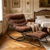 Luestysi Grand Patio Sedia a Dondolo, Soggiorno ComodaSedia a Dondolo con Pouf, Sedia a Dondolo da Interno con Imbottitura, Poltrona a Dondolo Portata 150 kg, per Salotto Terrazza Camera (Marrone)