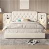 ZKLOEP Telaio letto con testiera lunga, 180 x 200 cm, materiale in velluto alla moda, più porte USB, lampada da scrivania, sistema idraulico, spazio extra grande, colore beige