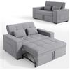 Xbro Divano Letto 2 Posti in Lino, Letto Esteso 175x116 cm, Convertibile 3 in 1 con 2 Cuscini e Tasche Laterali, Compatto Salvaspazio per Soggiorno e Camera Ospiti, 156x74x84 cm, Grigio Chiaro