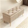 FBNMG Cassapanca in Velluto, Panca Contenitore Imbottito in Spugna, Poggiapiedi in Legno Massello, Panca Scarpiera per Soggiorno Camera da Letto Spogliatoio Ingresso(Width 15.7in/40cm, Light Khaki)