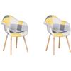 HJhomeheart Set di 2 Sedie da Pranzo in Tessuto patchwork con Braccioli, Poltrona dal Design Moderno, Sedia da Cucina in Legno di Faggio Scandinavo (A5-Giallo)
