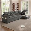 Moimhear Divano moderno in velluto, a forma di L, regolabile a sinistra/destra, braccioli con tasche per riviste, cuciture con bottoni, dimensioni: 281 x 86 x 71 cm (grigio)
