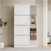 Moimhear Scarpiera con specchio, 4 scomparti pieghevoli, mensola regolabile dietro lo specchio destro, per corridoio (stile 9, bianco, 80 x 24 x 147 cm)