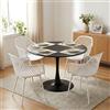 DazzlerE Tavolo da pranzo rotondo con 4 sedie, set di mobili da balcone per piccoli balconi, tavolino da balcone per giardino, patio, balcone, tavolo nero (Ø 100 cm) + 4 poltrone bianche