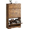 Xbro Scarpiera Slim Salvaspazio da Ingresso, Mobile Scarpiera Stretta 60 cm con 2 Ante a Ribalta e 1 Cassetto, Profondità 24 cm, Sistema Anti Ribaltamento, 60x24x102 cm, Legno Naturale