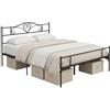 HOMCOM Struttura Letto Matrimoniale in Acciaio 160x200cm con Doghe Integrate, Testiera e Pediera, Spazio Inferiore per Contenitori, Nero