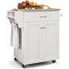 GIANTEX Carrello da cucina con piano di lavoro, carrello da portata con ruote, armadio da cucina con cassetto e ripiano regolabile, carrello da cucina con portasciugamani, mobile da cucina, in legno