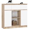 AKORD Cassettiera K100 con 2 Ante e 3 Cassetti 1 Scaffale | Mobiletti Ingresso Bagno | Armadio Cameretta | Comodino | Design moderno | 35x98x101 cm | Quercia Sonoma & Bianco