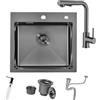 BoomHoze Évier de Cuisine en Acier Inoxydable 55 x 45 cm avec Robinet Noir Encastrable, Distributeur de Savon et Siphon - Noir Anthracite