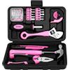 DEKO Cassetta Attrezzi Completa 86 Pezzi - Kit Attrezzi da Lavoro per Riparazioni Domestiche, Fai da Te, Ufficio e Garage con Pinze, Martello, Chiave Regolabile e Ferramenta, Rosa