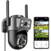 Reobiux 2K Telecamera Wi-Fi Esterno, 360° PTZ Videocamera Sorveglianza Esterno con Doppia Lente, Colori Visione Notturna, Tracciamento Automatico, Registrazione 24/7, IP66