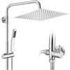 Auralum Colonna Doccia senza Miscelatore, Colonna Doccia Acciaio Inox con Saliscendi Doccia Altezza Regolabile 72-110cm, Asta Doccia con Soffione e Doccetta, Doccia Soffione con Doccetta Cromo 25x25cm