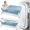 LARS360 Vasca da bagno pieghevole per adulti - Vasca da viaggio pieghevole con coperchio rimovibile - Porta sapone, rulli di massaggio, vasca mobile per piccola stanza da bagno (50 x 24 x 21 pollici