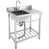 KAUITOPU Lavello da cucina in acciaio inox, con rubinetto girevole a 360°, piedini regolabili per cucina, bar, negozi di animali, giardini, 80 x 55 x 84 cm