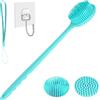 KXF Spazzola per la schiena in silicone, manico lungo 37,5 cm, double-face, spazzola per il corpo con setole morbide e nodi di massaggio rigidi, esfoliante delicato, esfoliante per la doccia