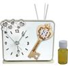 DLM Bomboniere DLM-A949 Bomboniera utile Profumatore a Orologio in legno cm 11x12x4 con cuori e chiave quadrifoglio portafortuna Diffusore completo di scatola per 60 Anniversario di matrimonio