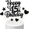 Conruich Decorazione per Torta di Compleanno 45 anni Uomo Donna, Cake Topper Happy 45th Birthday Nero, Torta Torta Stella Cuore Nero per Decorazione Festa 45 anni Compleanno Donna Uomo