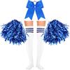 Boyiee 4 Pezzi Set Costume da Cheerleader 2 Pompon da Cheerleader Fiori a Mano con 1 Fiocco per Capelli 1 Paio di Calze da Cheerleader Vestito da Cheerleader per Carnevale Sport