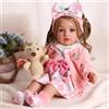 BABESIDE Bambole Reborn Bambina - 20 Pollici Reborn Femmina con Occhi Azzurri & Riccioli Castani, Corpo Morbido in Tessuto, Abito & Accessori per Bambini dai 3 Anni in su