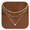WATEFOER 3Pcs Collane Oro Donna, Collana Girocollo Multifilo Placcata in Oro 14K con Ciondolo Zirconi, Collana Choker Regolabile Impilabile Gioielli di Regali per San Valentino Natale