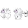 Loutade Orecchini a perno in argento 925, piccoli, in argento Sterling 925, a forma di fiore, quadrifoglio, cigno, con zirconi, 8 mm, piccoli scintillanti, per donne e ragazze, Zirconia cubica