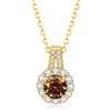 PAKORIO Collana moissanite rotonda elegante e lussuosa donna, 1ct VVS1, placcata oro 14K, ipoallergenica, catena 40-45cm, anti-ossidazione, regalo(Marrone)
