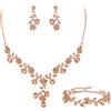 EVER FAITH Gioielli da Sposa per Donne Strass Cristallo Elegante Fiore Collana Ciondolo Orecchini Bracciale Set Champagne Rose Oro Fondo