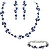 EVER FAITH Matrimonio Cristalli Gioielli Set per la Sposa, Splendido Marquise Rotondad Strass Foglia Collana Dangle Orecchini Bracciale per Donne Zaffiro Blu Argento-fondo