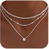 WATEFOER 3Pcs Collane Oro Donna, Collana Girocollo Multifilo Placcata in Oro 14K con Ciondolo Zirconi, Collana Choker Regolabile Impilabile Gioielli di Regali per San Valentino Natale