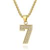Musihy 60CM Collana con ciondolo a forma di numero 7 in scintillante zirconia cubica. in Acciaio per Uomo Oro