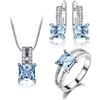 KnSam Anello da donna, collana da donna 925, elegante set di gioielli da sposa in argento 925, per donna con topazio blu, 925 Sillber, topazio blu
