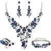 EVER FAITH Costume Party Jewelry Art Deco Marquise Cristalli Y-Shaped Collana Orecchini Pendenti Bracciale Set di Anelli per Prom Blu Argento-Fondo