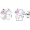 Loutade Orecchini a perno in argento 925, piccoli, in argento Sterling 925, a forma di fiore, quadrifoglio, cigno, con zirconi, 8 mm, piccoli scintillanti, per donne e ragazze, Zirconia cubica