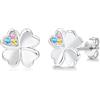 Loutade Orecchini a perno in argento 925, piccoli, in argento Sterling 925, a forma di fiore, quadrifoglio, cigno, con zirconi, 8 mm, piccoli scintillanti, per donne e ragazze, Zirconia cubica