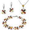 AMBEDORA Set da donna grande Juliette in argento 925, ambra baltica colorata, ciondolo con catena a serpente, orecchini, bracciale