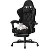 Devoko Sedia da Gaming in tessuto, Sedie Ufficio Ergonomica, Sedia Massaggiante con braccioli, Poltrona con cuscini imbottiti a molle, con ruote, braccioli, 360°girevole, Regolabile in altezza, Nera