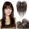 SEGOHAIR Topper per capelli da donna, capelli umani con frangia, copertura 360°, base cucita a mano, 7 x 11 cm, 14 g, marrone scuro