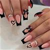 Evadollina Press On Nails, 24 pezzi di unghie adesive, arte delle unghie con fiocchi a cuore neri, tips per unghie, unghie finte