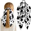 DOPENSPI 2 fasce per capelli con stampa di mucca, per donne e ragazze, antiscivolo, con stampa di mucca, bandana con orecchie di coniglio, fiocco, elastici per capelli, corde per legare i capelli
