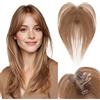 SEGOHAIR Topper per capelli da donna, capelli umani con frangia laterale, copertura 360°, base cucita a mano, 7 x 11 cm, 14 g, marrone chiaro