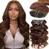 Lakaisa Body Wave Human Hair Extensions Clip In Extensions Capelli Veri Umani Naturali Capelli Real Human Hair Extensions Clip Invisible #4 Chocolate Brown 120g 7pcs for Women 16 Pollici