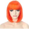 PORSMEER, Parrucca corta a caschetto liscia, per donne e ragazze, capelli sintetici con frangia, per Cosplay, Halloween e feste in costume, resistente al calore, colore arancione